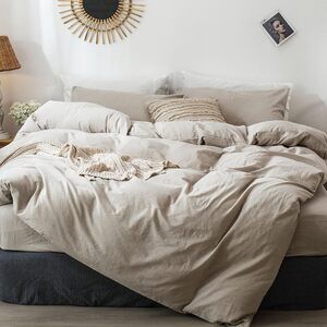 Bedding Duvet Cover Set 100% Washed Cotton Linen Like Textured Breathable